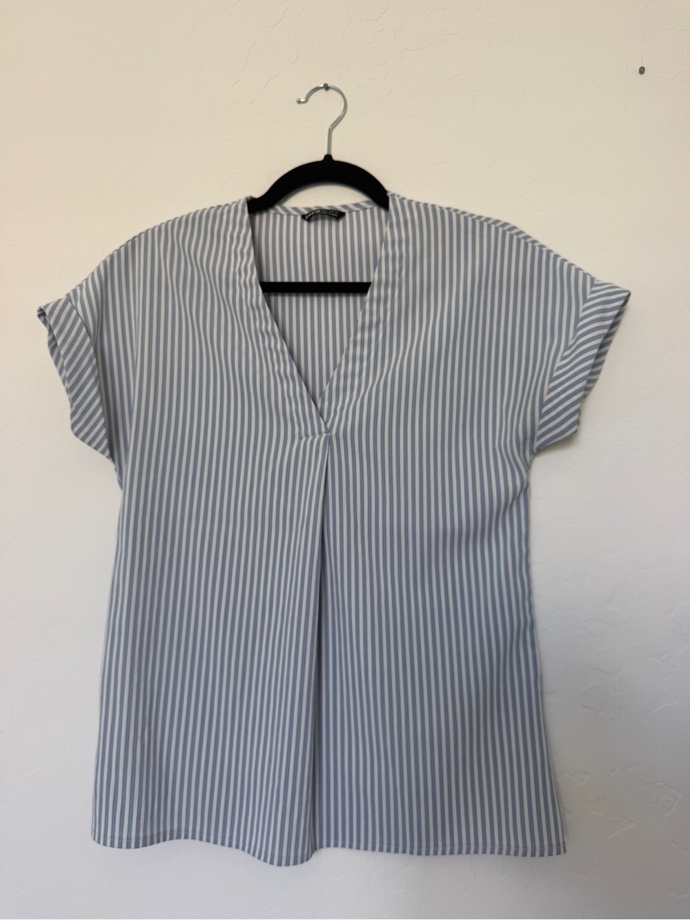 Striped V-Neck Short Sleeve  - Blue & White | Small